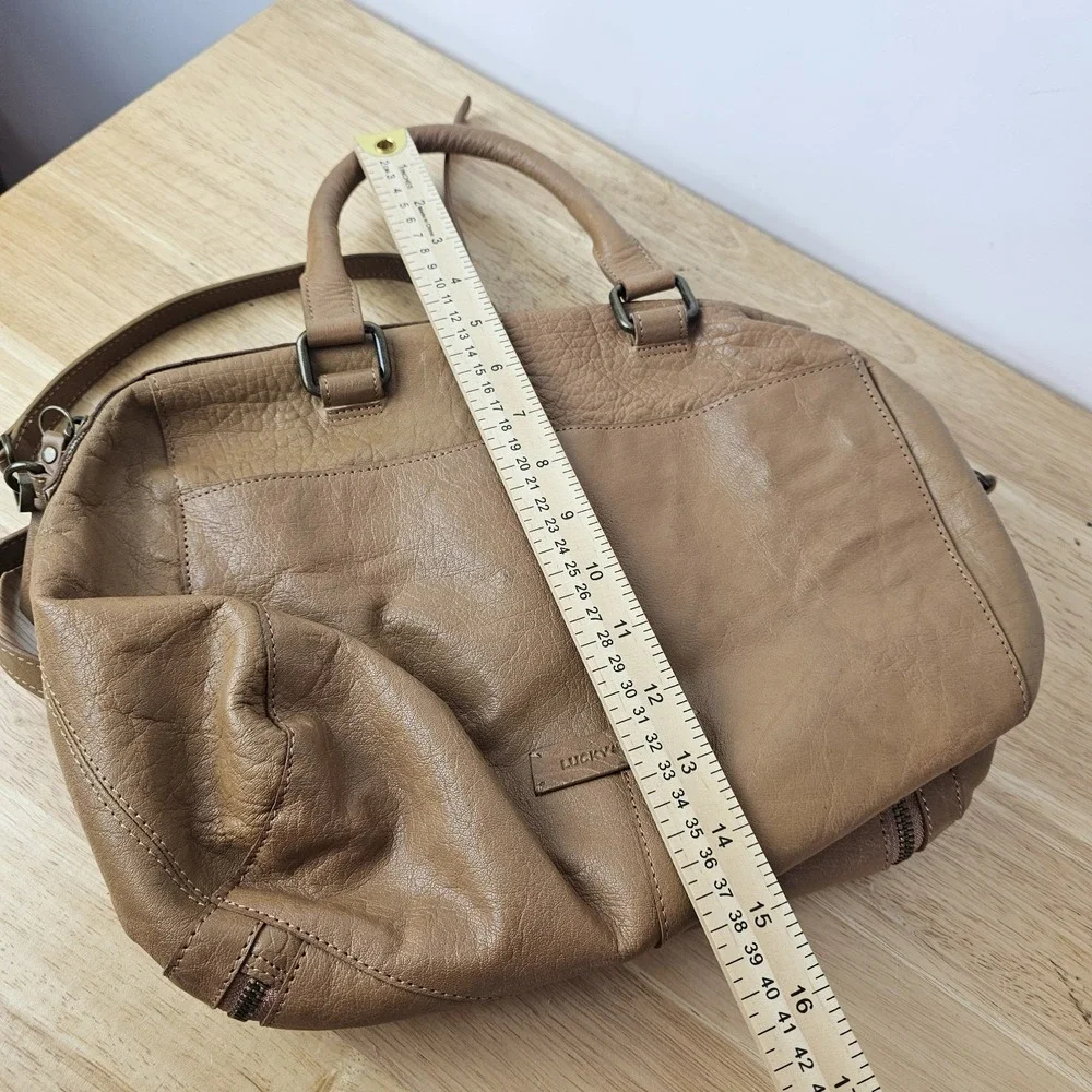 Lucky Brand Tan Brown Leather Satchel‎ Shoulder Crossbody Bag Purse Zip Medium